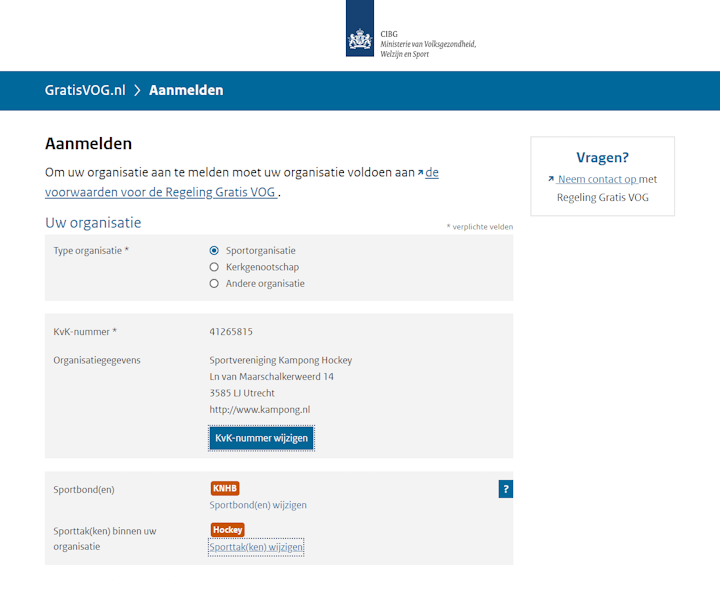 Aanmeldformulier Gratis VOG