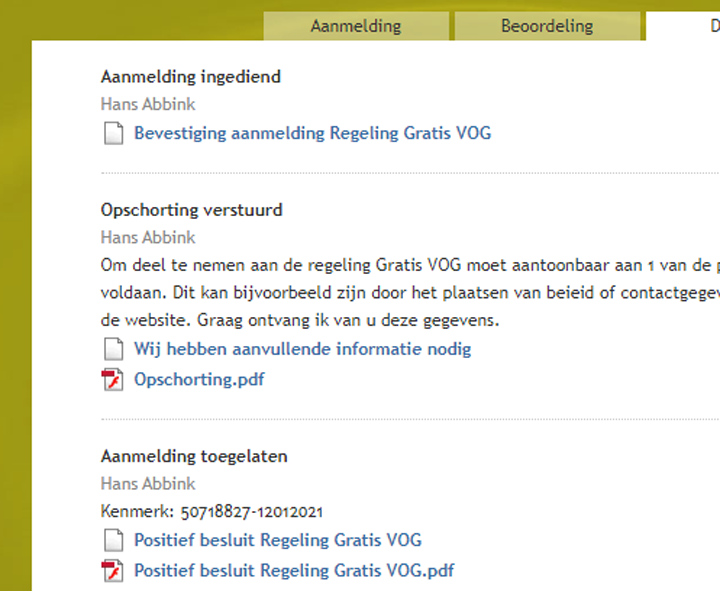 Evavluatie aanmelding met aandachtspunten.