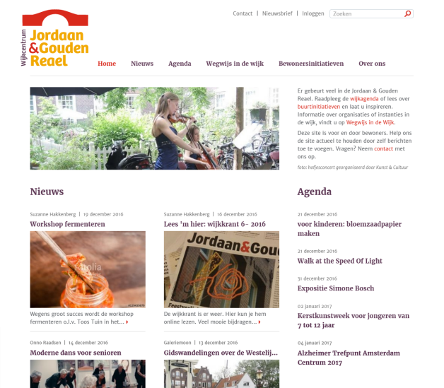 De homepage van wijkcentrum Jordaan en Gouden Reael