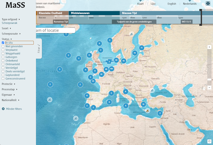 Selectie met behulp van de interactieve tijdlijn en met de filters