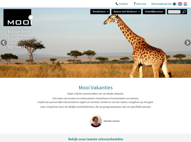 De homepage van de Mooi Vakanties website.