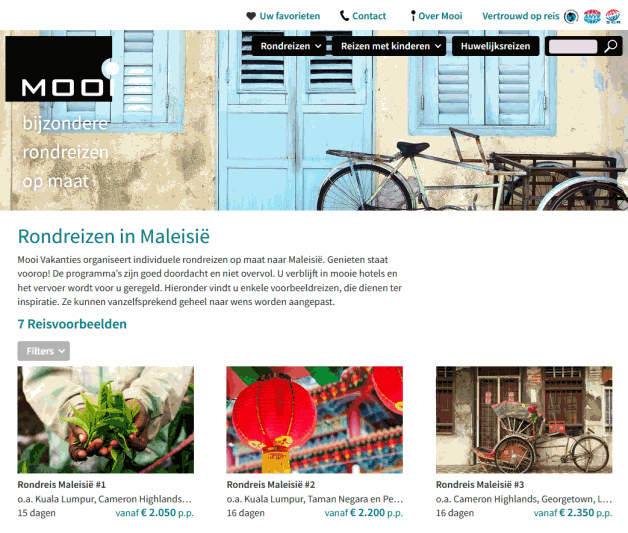 Impressie van de Mooi Vakanties website.